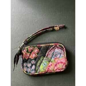 Vera Bradley Black Quilted Wristlet Zipper Wallet Clutch Floral Travel Whimsy